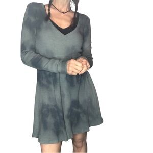 Natural Life Ribbed Knit Tunic Dress Sz S Gray Tie Dye Long Sleeve Grunge Boho